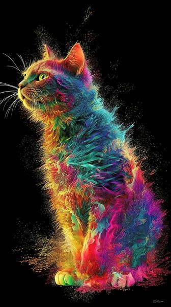 kat / poes in multicolor van Gelissen Artworks