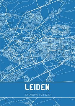 Blauwdruk | Landkaart | Leiden (Zuid-Holland) van MijnStadsPoster