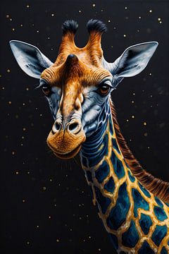 Majestätische Giraffe unter einem Sternenhimmel von De Muurdecoratie