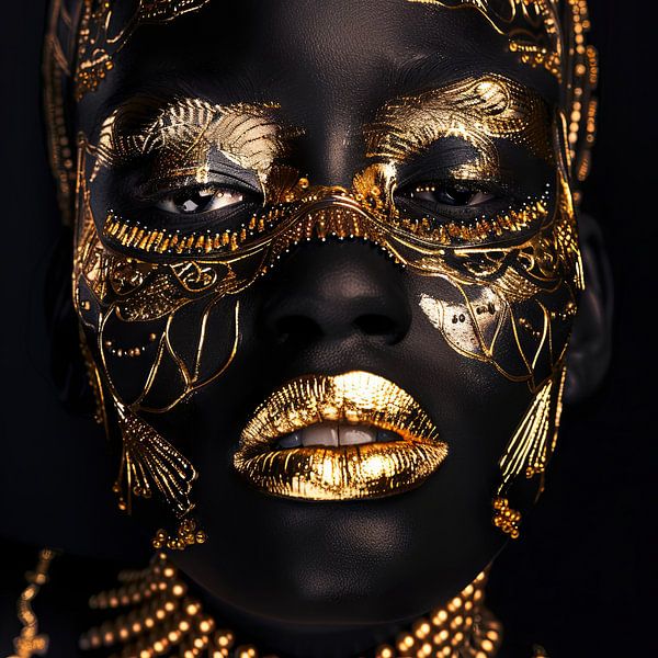 Mystieke schoonheid in zwart en goud van Poster Art Shop