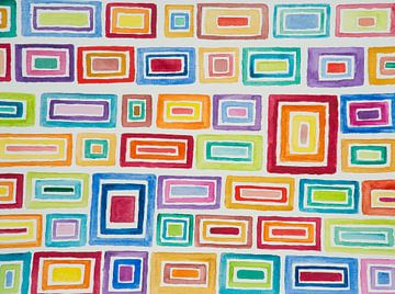 Painting with rectangles and squares in cheerful shades (watercolour) by Birgitte Bergman