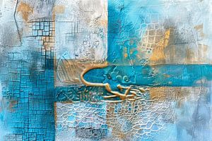 Turquoise Abstract Painting - Texture, Crackle, and Gold Accents