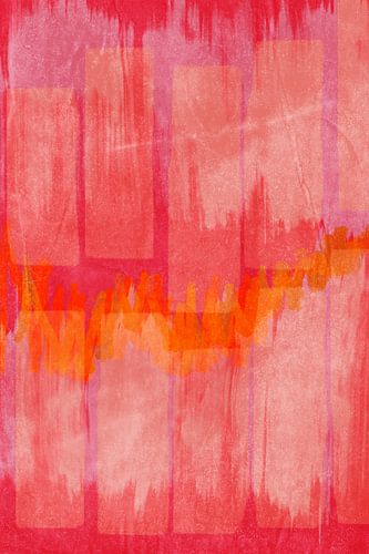 Kleurrijk abstract schilderij. Abstracte vormen in neon rood, oranje, roze