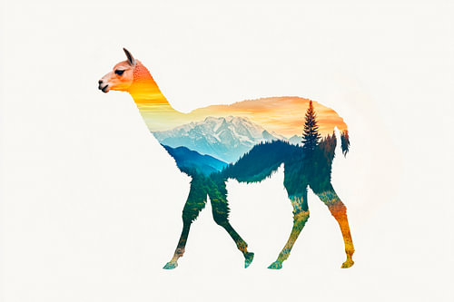 Lama met landschap