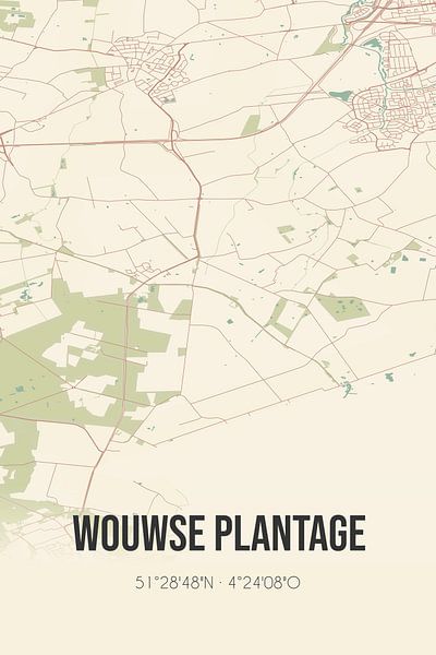 Vieille carte de Wouwse Plantage (Brabant du Nord) par Affiches de lieux