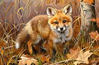 Schattige jonge vos in herfstbos van Art & Soul Creations thumbnail