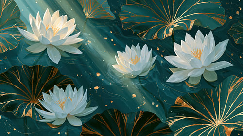 Gouden Lichtval op de Lotusvijver – Serene Elegantie