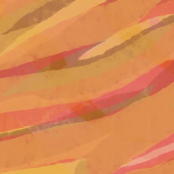 Moderne abstracte kunst. Penseelstreken in geel, bruin, roze. van Dina Dankers