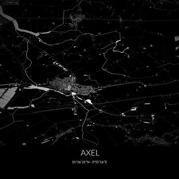 Zwart-witte landkaart van Axel, Zeeland. van Rezona