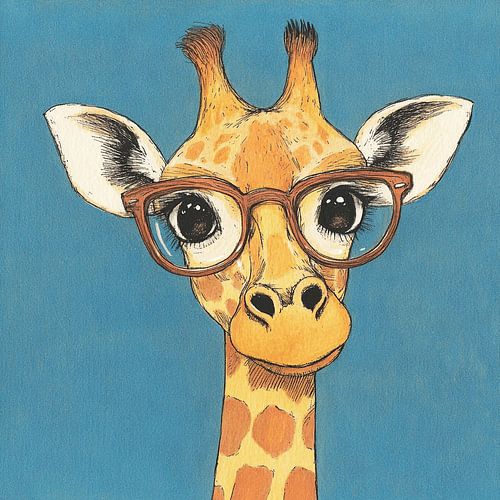 Une girafe avec un sourire et des lunettes