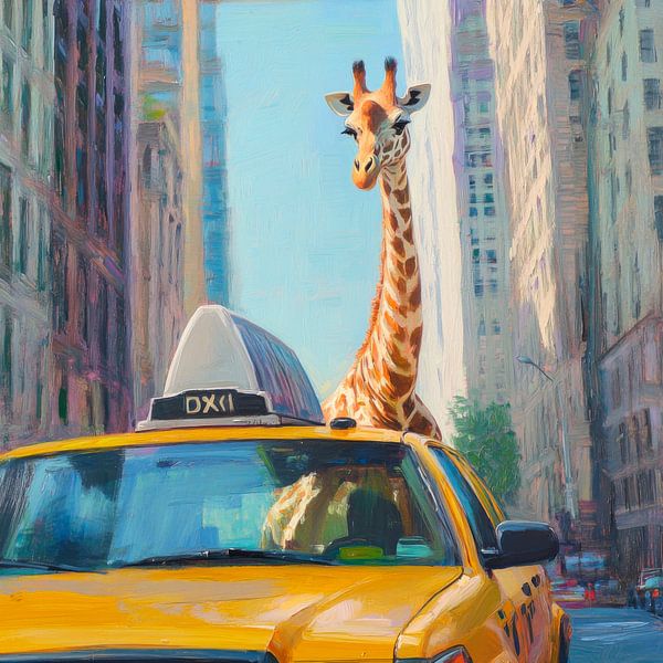 Giraffe in a taxi by Poster Art Shop