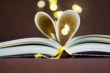 Heart pages in a book with light dots by Martin Köbsch