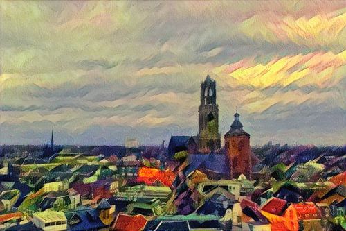 Kunstwerk Utrecht: Warme Skyline met de Utrechtse Dom