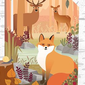 Le renard dans la forêt (orange) sur Hannah Barrow