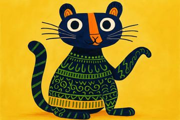 Graphic cat on yellow background by Imperial Art House