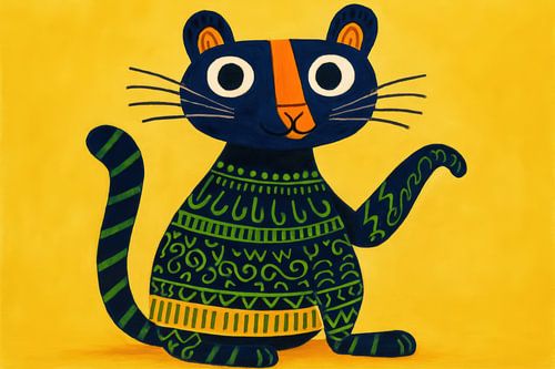 Grafische kat op gele achtergrond