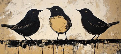 Vögel mit gelbem Bauch | Drei Vögel auf der Linie