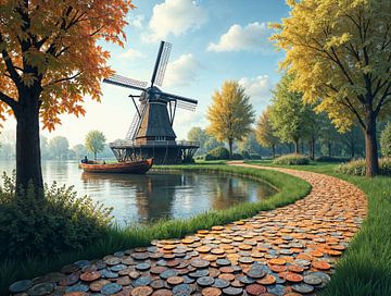 Hollands landschap met pad van geld van Basahen