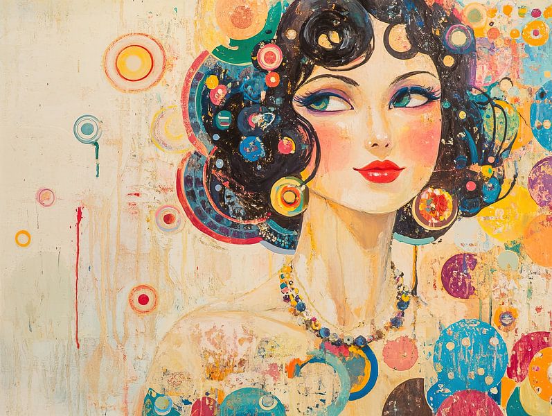 Femme avec des cercles colorés par Peintures accrocheuses