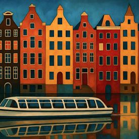 De betovering van de Amsterdamse grachten bij avond van Sabine Wagner