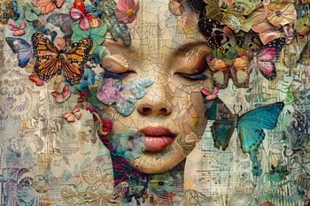 Vlinder Collage Portret – Dromerige Wanddecoratie