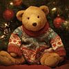 Ours en peluche avec pull-over Noël chaud sous le sapin sur Eva Lee