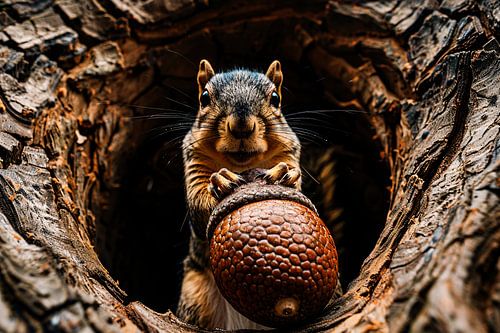 Eekhoorn met grote eikel