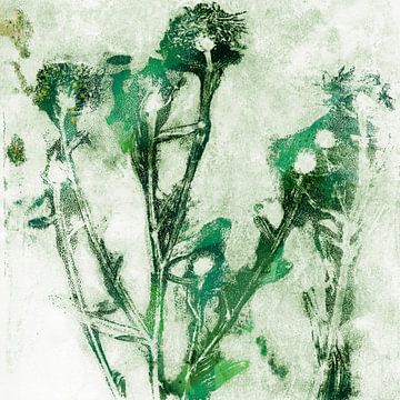 Moderne abstracte botanische kunst. Bloemen in groene kleuren. van Dina Dankers