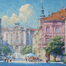 Zagreb Kroatien skizzenhaft-künstlerisches Panorama von TheXclusive Art