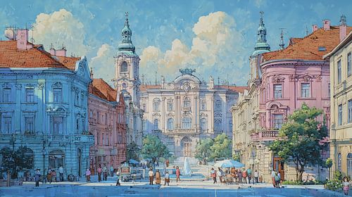 Zagreb Kroatien skizzenhaft-künstlerisches Panorama