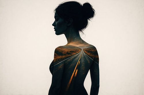 Vrouwelijk silhouet met horizon