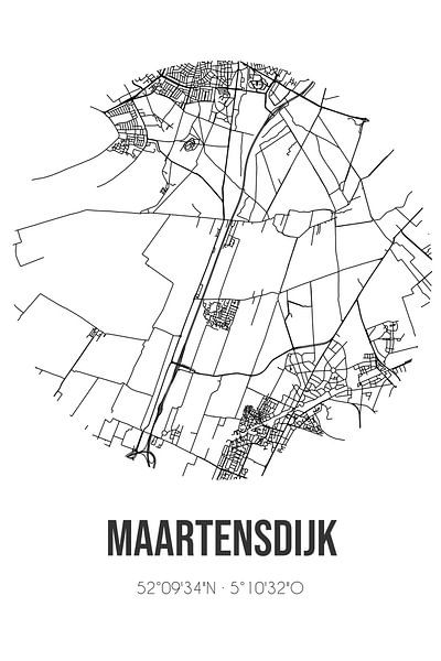 Maartensdijk (Utrecht) | Map | Black and White by Prints of Place