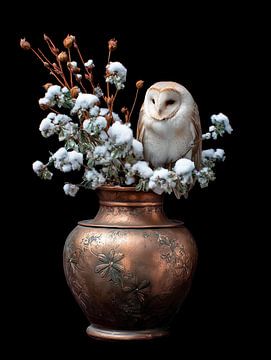Owl in a Winter Vase van PixelMint.