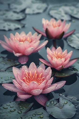 Roze waterlelies drijven op kalm water