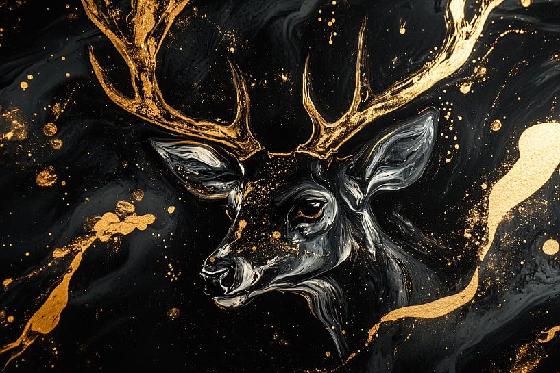 Abstract deer in gold and black by Art & Soul Creations