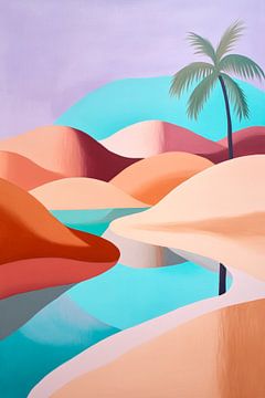 Paysage désertique avec palmiers et eau sur Poster Art Shop