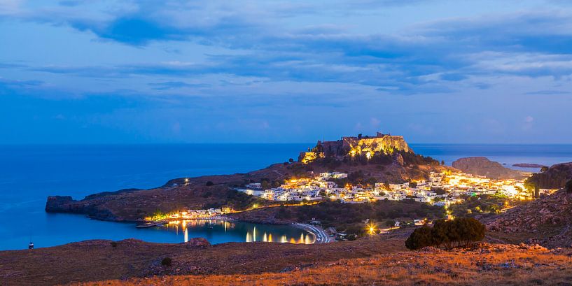 Lindos on Rhodes Island in the evening by Werner Dieterich