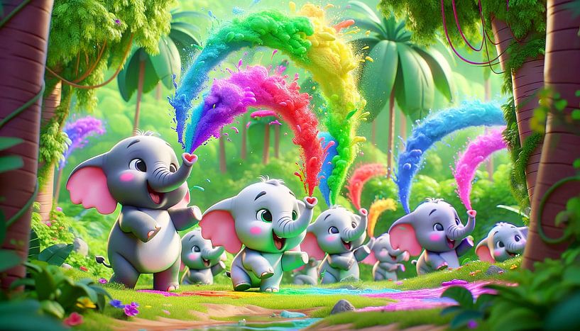 Colourful elephant carnival in the jungle world by artefacti