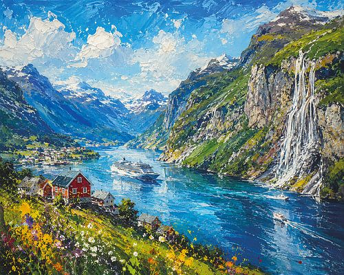 De Geirangerfjord in Noorwegen schilderij.