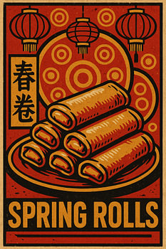 Retro Lenterolletjes Poster - Vintage Chinees Straatvoedsel Muurkunst