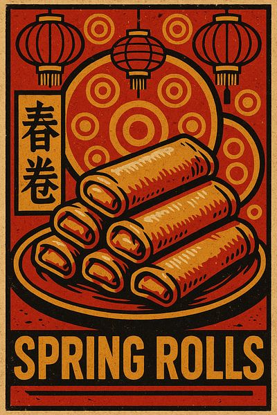 Retro Frühlingsrollen Poster - Vintage Chinese Street Food Wandkunst von Travel Shop
