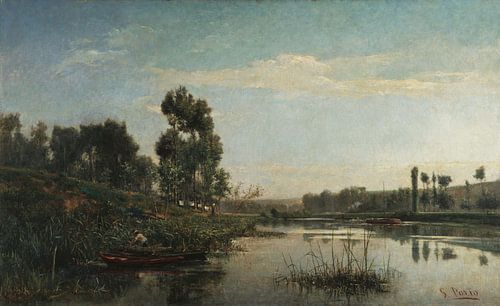 António Carvalho de Silva Porto~Ochtend zicht op de oevers van de Oise in Auvers