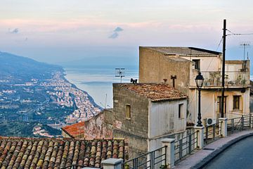 View of the Ionian Sea from the Sicilian mountain village of Forza d'Agro
