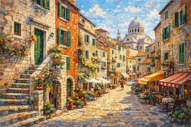 Sibenik in Kroatien, ein impressionistisches Gemälde. von Galerie Hoppenbrouwers