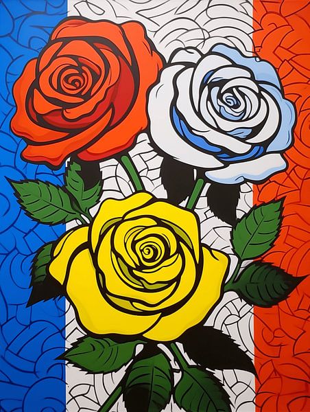 Graphik Blumen drei Rosen  gelb rot weiß blau Pop Art von gm_designs