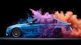 Blaues Auto mit buntem Rauch von MNS Designs