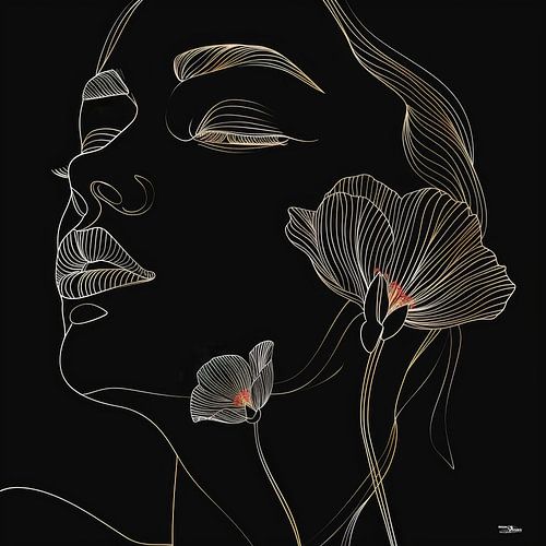 lijntekening van een vrouw met een bloem