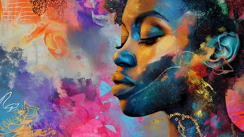 Portret van een zwarte vrouw met beschilderd gezicht, kunstontwerp