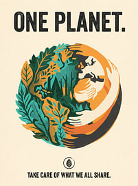 One Planet – Kümmere dich um das, was wir alle gemeinsam haben – Rette die Erde – Umweltbewusstsein – Grafikdesign von Riswan Ratta