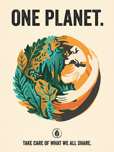 Une seule planète – Prenons soin de ce que nous partageons tous – Sauvegardons la Terre – Sensibilisation à l'environnement – Design graphique